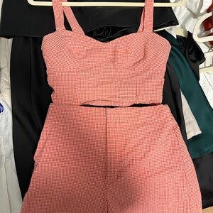 Zara Pink Gingham Crop Top & High-Waist Pants Set